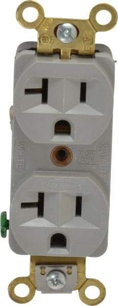 Hubbell Wiring Device-Kellems - 125 VAC, 20 Amp, 5-20R NEMA Configuration, Gray, Industrial Grade, Self Grounding Duplex Receptacle - 1 Phase, 2 Poles, 3 Wire, Flush Mount, Corrosion, Heat and Impact Resistant - USA Tool & Supply