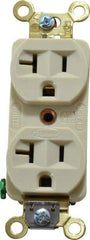 Hubbell Wiring Device-Kellems - 125 VAC, 20 Amp, 5-20R NEMA Configuration, Ivory, Industrial Grade, Self Grounding Duplex Receptacle - 1 Phase, 2 Poles, 3 Wire, Flush Mount, Corrosion, Heat and Impact Resistant - USA Tool & Supply