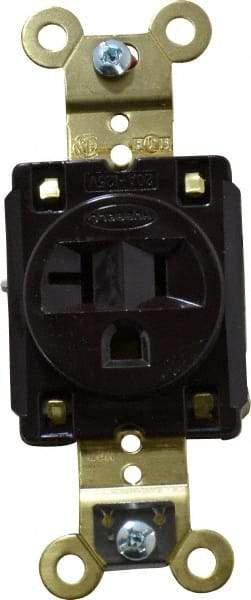 Hubbell Wiring Device-Kellems - 125 VAC, 20 Amp, 5-20R NEMA Configuration, Brown, Specification Grade, Self Grounding Single Receptacle - 1 Phase, 2 Poles, 3 Wire, Flush Mount, Corrosion, Heat and Impact Resistant - USA Tool & Supply
