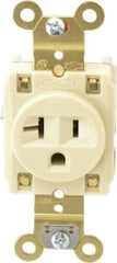 Hubbell Wiring Device-Kellems - 125 VAC, 20 Amp, 5-20R NEMA Configuration, Ivory, Specification Grade, Self Grounding Single Receptacle - 1 Phase, 2 Poles, 3 Wire, Flush Mount, Corrosion, Heat and Impact Resistant - USA Tool & Supply