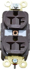 Hubbell Wiring Device-Kellems - 125 VAC, 20 Amp, 5-20R NEMA Configuration, Brown, Specification Grade, Self Grounding Duplex Receptacle - 1 Phase, 2 Poles, 3 Wire, Flush Mount, Corrosion, Heat and Impact Resistant - USA Tool & Supply