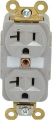 Hubbell Wiring Device-Kellems - 125 VAC, 20 Amp, 5-20R NEMA Configuration, Gray, Specification Grade, Self Grounding Duplex Receptacle - 1 Phase, 2 Poles, 3 Wire, Flush Mount, Corrosion, Heat and Impact Resistant - USA Tool & Supply