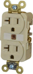 Hubbell Wiring Device-Kellems - 125 VAC, 20 Amp, 5-20R NEMA Configuration, Ivory, Specification Grade, Self Grounding Duplex Receptacle - 1 Phase, 2 Poles, 3 Wire, Flush Mount, Corrosion, Heat and Impact Resistant - USA Tool & Supply