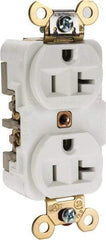 Hubbell Wiring Device-Kellems - 125 VAC, 20 Amp, 5-20R NEMA Configuration, White, Specification Grade, Self Grounding Duplex Receptacle - 1 Phase, 2 Poles, 3 Wire, Flush Mount, Corrosion, Heat and Impact Resistant - USA Tool & Supply