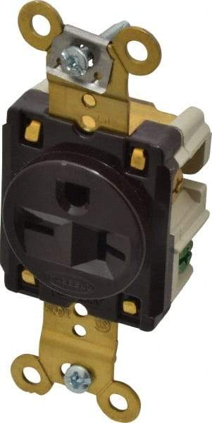 Hubbell Wiring Device-Kellems - 250 VAC, 20 Amp, 6-20R NEMA Configuration, Brown, Specification Grade, Self Grounding Single Receptacle - 1 Phase, 2 Poles, 3 Wire, Flush Mount - USA Tool & Supply