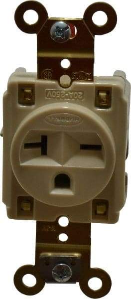 Hubbell Wiring Device-Kellems - 250 VAC, 20 Amp, 6-20R NEMA Configuration, Ivory, Specification Grade, Self Grounding Single Receptacle - 1 Phase, 2 Poles, 3 Wire, Flush Mount - USA Tool & Supply