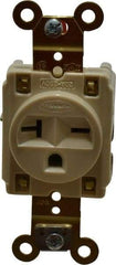 Hubbell Wiring Device-Kellems - 250 VAC, 20 Amp, 6-20R NEMA Configuration, Ivory, Specification Grade, Self Grounding Single Receptacle - 1 Phase, 2 Poles, 3 Wire, Flush Mount - USA Tool & Supply