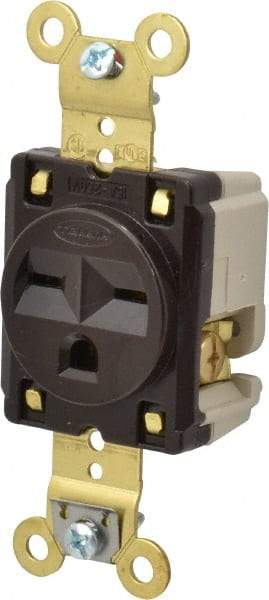 Hubbell Wiring Device-Kellems - 250 VAC, 15 Amp, 6-15R NEMA Configuration, Brown, Specification Grade, Self Grounding Single Receptacle - 1 Phase, 2 Poles, 3 Wire, Flush Mount - USA Tool & Supply