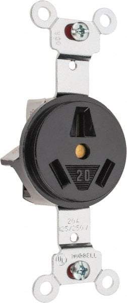 Hubbell Wiring Device-Kellems - 125/250 VAC, 20 Amp, 10-20R NEMA Configuration, Black, Specification Grade, Ungrounded Single Receptacle - 1 Phase, 3 Poles, 3 Wire, Flush Mount - USA Tool & Supply