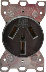 Hubbell Wiring Device-Kellems - 125/250 VAC, 50 Amp, 10-50R NEMA Configuration, Black, Specification Grade, Ungrounded Single Receptacle - 1 Phase, 3 Poles, 3 Wire, Flush Mount - USA Tool & Supply
