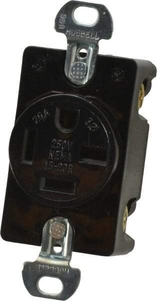Hubbell Wiring Device-Kellems - 250 VAC, 20 Amp, 15-20R NEMA Configuration, Black, Specification Grade, Self Grounding Single Receptacle - 3 Phase, 3 Poles, 4 Wire, Flush Mount - USA Tool & Supply