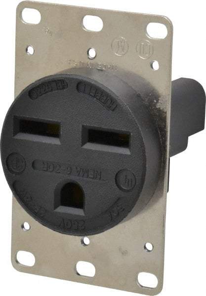 Hubbell Wiring Device-Kellems - 250 VAC, 30 Amp, 6-30R NEMA Configuration, Black/White, Industrial Grade, Self Grounding Single Receptacle - 1 Phase, 2 Poles, 3 Wire, Flush Mount - USA Tool & Supply