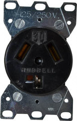 Hubbell Wiring Device-Kellems - 125/250 VAC, 30 Amp, 10-30R NEMA Configuration, Black/White, Industrial Grade, Self Grounding Single Receptacle - 1 Phase, 3 Poles, 3 Wire, Flush Mount - USA Tool & Supply
