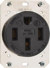 Hubbell Wiring Device-Kellems - 125/250 VAC, 50 Amp, 14-50R NEMA Configuration, Black, Industrial Grade, Self Grounding Single Receptacle - 1 Phase, 3 Poles, 4 Wire, Flush Mount - USA Tool & Supply