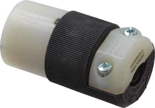 Hubbell Wiring Device-Kellems - 250 VAC, 20 Amp, 6-20R NEMA, Straight, Self Grounding, Commercial, Industrial Grade Connector - 2 Pole, 3 Wire, 1 Phase, 2 hp, Nylon, Black, White - USA Tool & Supply