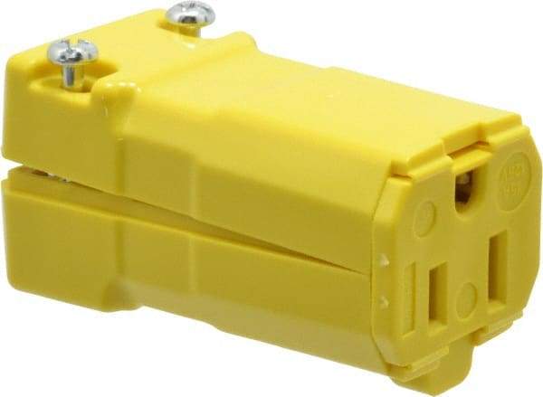 Hubbell Wiring Device-Kellems - 125 VAC, 15 Amp, 5-15R NEMA, Valise, Self Grounding, Commercial, Industrial Grade Connector - 2 Pole, 3 Wire, 1 Phase, 1/2 hp, Nylon, Yellow - USA Tool & Supply