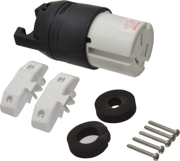 Hubbell Wiring Device-Kellems - 125/250 VAC, 50 Amp, 10-50R NEMA, Straight, Ungrounded, Commercial, Industrial Grade Connector - 3 Pole, 3 Wire, 1 Phase, 3 hp, Nylon, Black, White - USA Tool & Supply