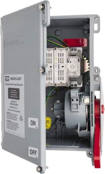 Hubbell Wiring Device-Kellems - 600VAC, 3 Pole, 4X, Enclosed Fused Cam & Disconnect Switch - 11.46 Inch Wide x 15.03 Inch High x 7.27 Inch Deep - USA Tool & Supply