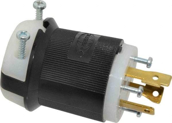 Hubbell Wiring Device-Kellems - 480 VAC, 30 Amp, L8-30P Configuration, Industrial Grade, Self Grounding Plug - 1 Phase, 2 Poles, IP20, 0.36 to 0.93 Inch Cord Diameter - USA Tool & Supply