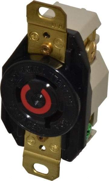 Hubbell Wiring Device-Kellems - 480 VAC, 20 Amp, L8-20R NEMA, Self Grounding Receptacle - 2 Poles, 3 Wire, Female End, Black - USA Tool & Supply