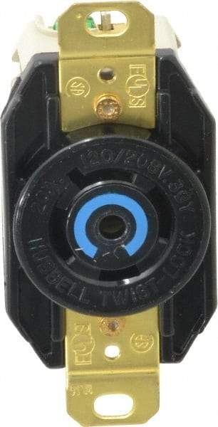 Hubbell Wiring Device-Kellems - 120/208 VAC, 20 Amp, L21-20R NEMA, Self Grounding Receptacle - 4 Poles, 5 Wire, Female End, Black - USA Tool & Supply