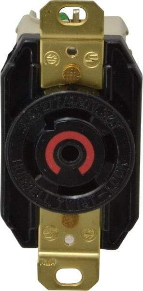 Hubbell Wiring Device-Kellems - 277/480 VAC, 30 Amp, L22-30R NEMA, Self Grounding Receptacle - 4 Poles, 5 Wire, Female End, Black - USA Tool & Supply