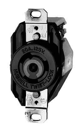 Hubbell Wiring Device-Kellems - 277/480 VAC, 20 Amp, L22-20R NEMA, Self Grounding Receptacle - 4 Poles, 5 Wire, Female End, Black - USA Tool & Supply