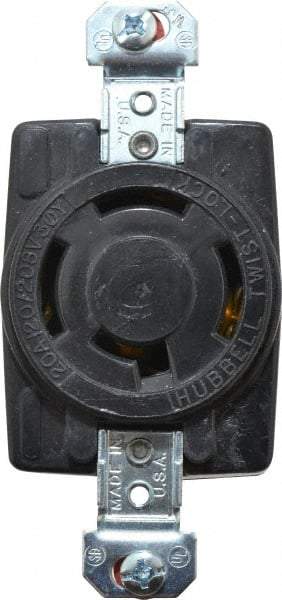 Hubbell Wiring Device-Kellems - 120/208 VAC, 20 Amp, NonNEMA, Ungrounded Receptacle - 4 Poles, 4 Wire, Female End, Black - USA Tool & Supply