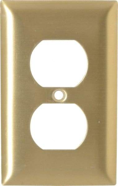 Hubbell Wiring Device-Kellems - 1 Gang, 4-1/2 Inch Long x 2.78 Inch Wide, Standard Outlet Wall Plate - Duplex Outlet, Brass, Brass - USA Tool & Supply