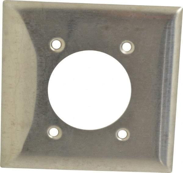 Hubbell Wiring Device-Kellems - 2 Gang, 4-1/2 Inch Long x 4.6 Inch Wide, Standard Outlet Wall Plate - Single Outlet, Metallic, Stainless Steel - USA Tool & Supply