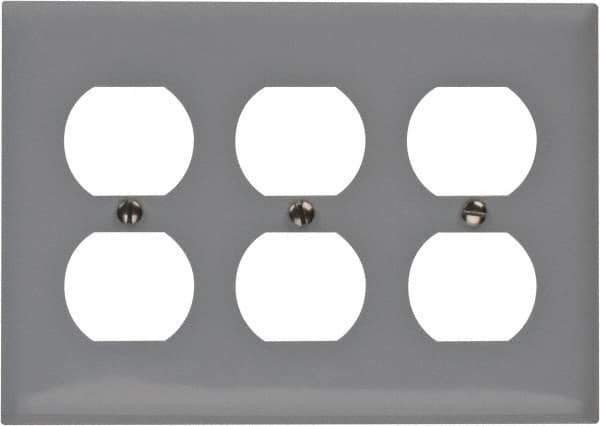 Hubbell Wiring Device-Kellems - 3 Gang, Outlet Wall Plate - Duplex Outlet, Metallic, Stainless Steel - USA Tool & Supply