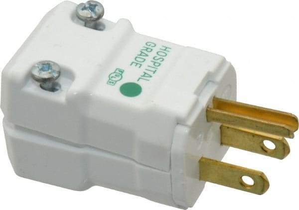 Hubbell Wiring Device-Kellems - 125 VAC, 15 Amp, 5-15P NEMA, Valise, Self Grounding, Hospital Grade Plug - 2 Pole, 3 Wire, 1 Phase, 1/2 hp, Nylon, White - USA Tool & Supply