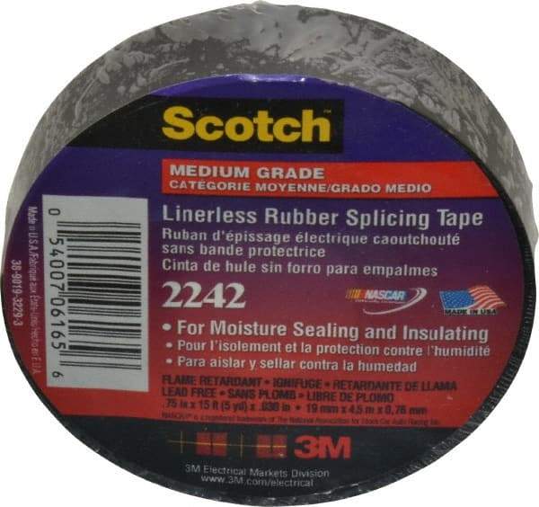 3M - 3/4" x 15', Black Rubber Electrical Tape - Series 2242, 30 mil Thick, 750 V/mil Dielectric Strength, 7.5 Lb./Inch Tensile Strength - USA Tool & Supply