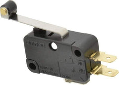 Omron - 0.6 Amp at 125 VDC, 0.3 Amp at 250 VDC, 10 Amp at 250 VAC, SPDT, Hinge Roller Lever, General Purpose Snap Action Switch - 250 VAC, Quick Connect Terminal, 4.4 Ounce Max Operating Force, 18.8mm High x 37.8mm Long x 10.3mm Wide, -13 to 176°F - USA Tool & Supply