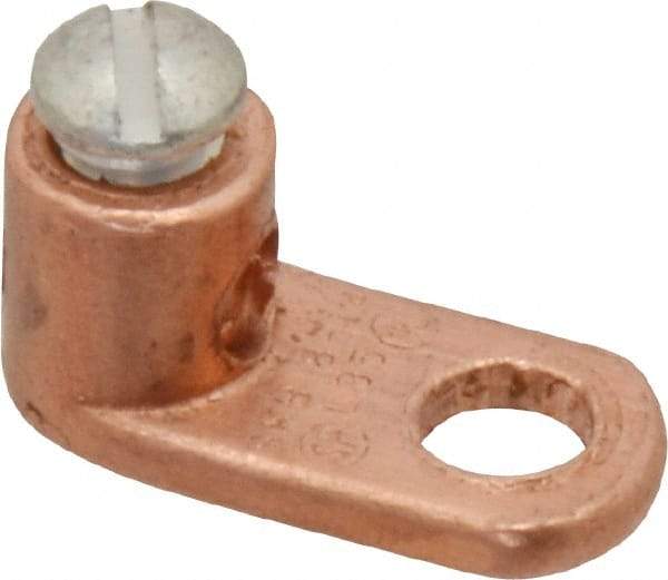 Thomas & Betts - 14-8 AWG Noninsulated Crimp Connection D Shaped Ring Terminal - 1/4" Stud, 13/16" OAL x 3/8" Wide, Tin Plated Copper Contact - USA Tool & Supply