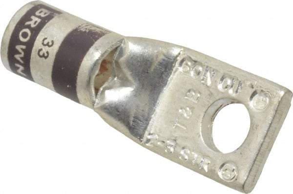 Thomas & Betts - 2 AWG Noninsulated Compression Connection Square Ring Terminal - 1/4" Stud, 1-1/2" OAL x 0.59" Wide, Tin Plated Copper Contact - USA Tool & Supply