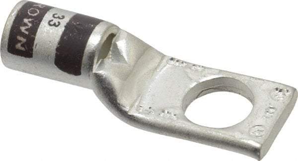 Thomas & Betts - 2 AWG Noninsulated Compression Connection Square Ring Terminal - 3/8" Stud, 1.65" OAL x 0.59" Wide, Tin Plated Copper Contact - USA Tool & Supply