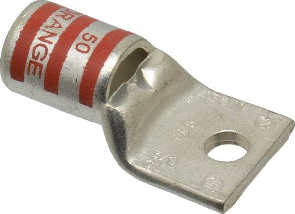 Thomas & Betts - 3/0 AWG Noninsulated Compression Connection Rectangle Ring Terminal - 1/4" Stud, 1-3/4" OAL x 0.92" Wide, Tin Plated Copper Contact - USA Tool & Supply