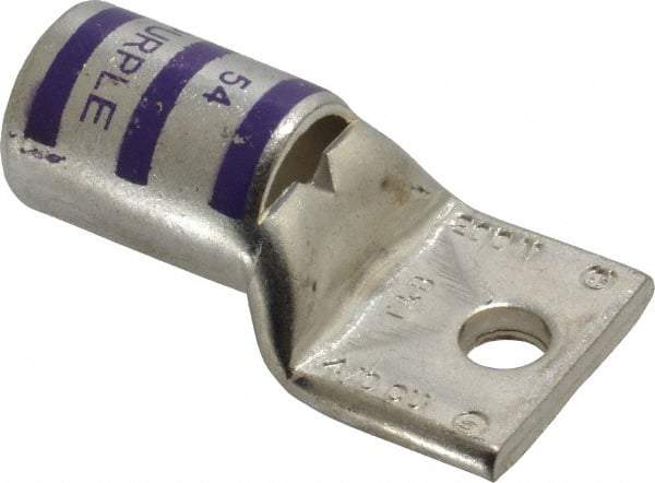 Thomas & Betts - 4/0 AWG Noninsulated Compression Connection Rectangle Ring Terminal - 1/4" Stud, 1.9" OAL x 1.03" Wide, Tin Plated Copper Contact - USA Tool & Supply