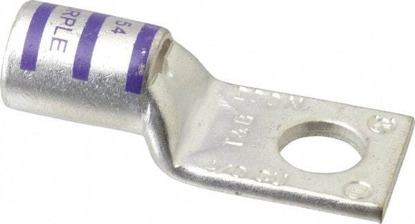 Thomas & Betts - 4/0 AWG Noninsulated Compression Connection Square Ring Terminal - 1/2" Stud, 2-1/2" OAL x 1.03" Wide, Tin Plated Copper Contact - USA Tool & Supply