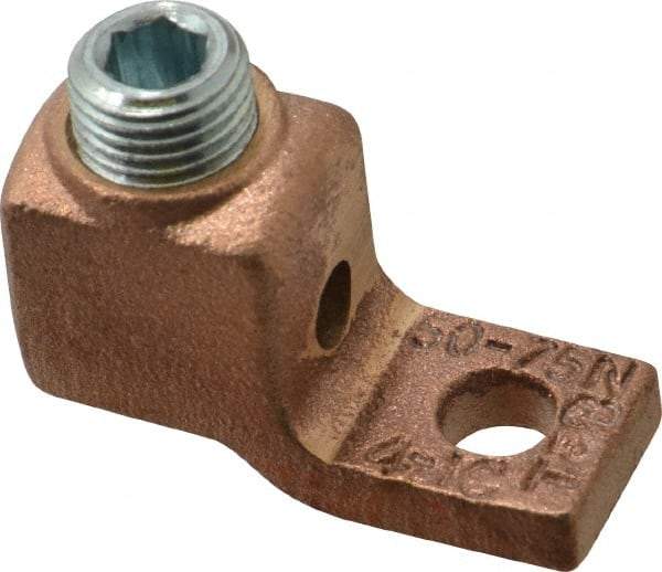 Thomas & Betts - 4-1 AWG Noninsulated Lug Connection Square Ring Terminal - 1/4" Stud, 1-5/8" OAL x 5/8" Wide, Tin Plated Copper Contact - USA Tool & Supply