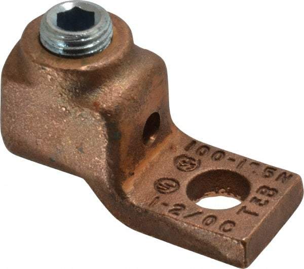 Thomas & Betts - 1-2/0 AWG Noninsulated Compression Connection Square Ring Terminal - 3/8" Stud, 1-15/16" OAL x 13/16" Wide, Copper Contact - USA Tool & Supply