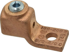 Thomas & Betts - 2/0-4/0 AWG Noninsulated Compression Connection Square Ring Terminal - 3/8" Stud, 2-3/8" OAL x 1" Wide, Copper Contact - USA Tool & Supply