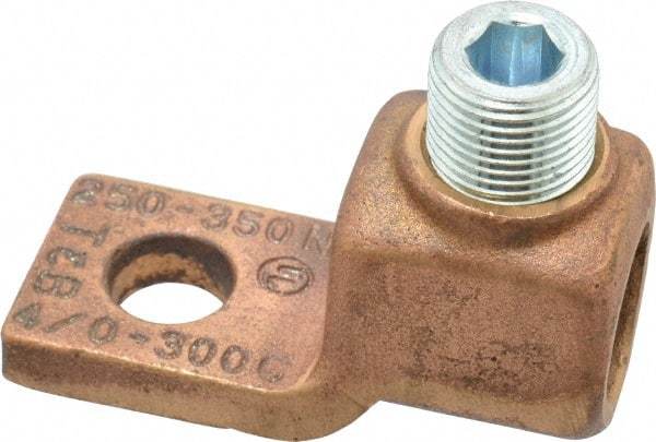 Thomas & Betts - 4/0 AWG Noninsulated Compression Connection Square Ring Terminal - 1/2" Stud, 2-3/4" OAL x 1-3/16" Wide, Copper Contact - USA Tool & Supply