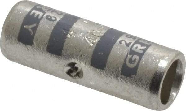 Thomas & Betts - 4 AWG Compatible, Noninsulated, Crimp-On Butt Splice Terminal - 2 Wire Entries, Copper Contacts, Tin Contact Plating, 1" OAL, Gray - USA Tool & Supply