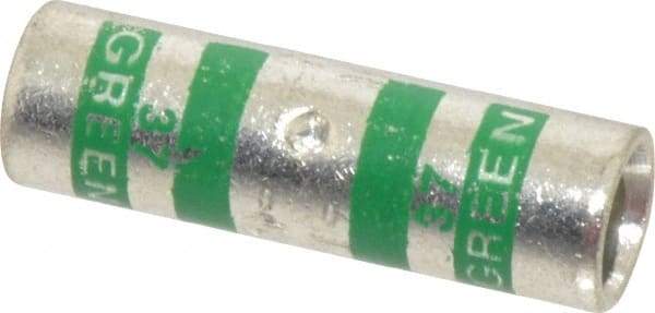 Thomas & Betts - 1 AWG Compatible, Noninsulated, Crimp-On Butt Splice Terminal - 2 Wire Entries, Copper Contacts, Tin Contact Plating, 1-1/2" OAL, Green - USA Tool & Supply