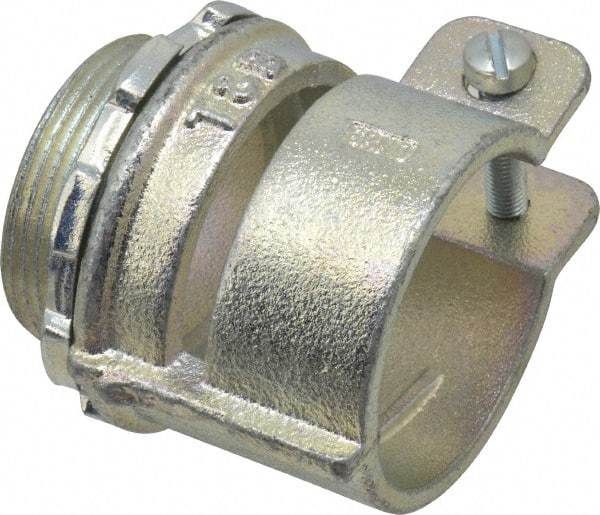 Thomas & Betts - 1-1/2" Trade, Malleable Iron Squeeze Clamp Straight FMC Conduit Connector - Noninsulated - USA Tool & Supply