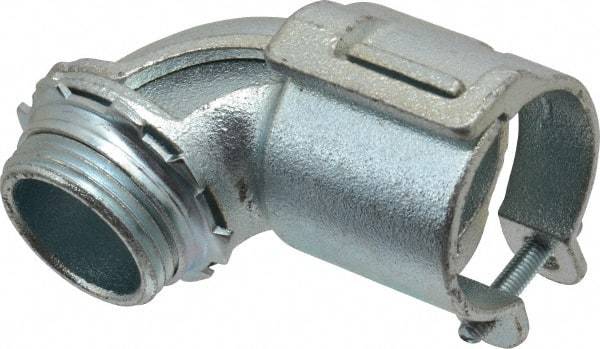 Thomas & Betts - 1" Trade, Malleable Iron Squeeze Clamp 90° FMC Conduit Connector - Noninsulated - USA Tool & Supply