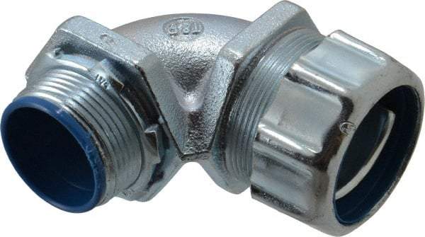 Thomas & Betts - 1-1/4" Trade, Malleable Iron Threaded Angled Liquidtight Conduit Connector - Insulated - USA Tool & Supply