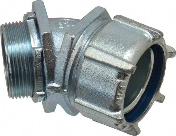 Thomas & Betts - 1-1/2" Trade, Malleable Iron Threaded Angled Liquidtight Conduit Connector - Noninsulated - USA Tool & Supply